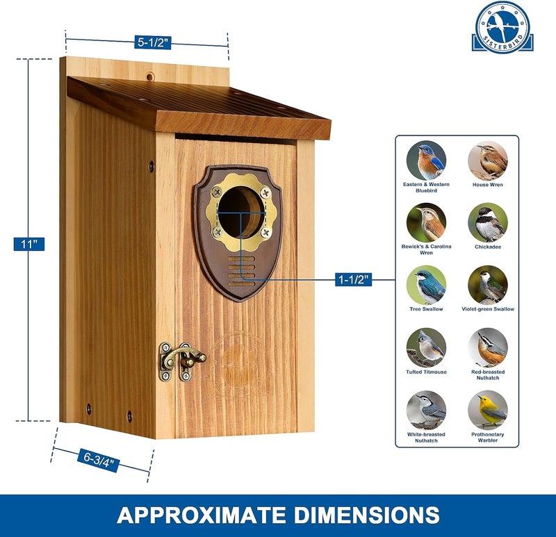 SISTERBIRD Pack of 2 Bluebird Houses for Outside, Premium Wooden Bird House, Bluebird House for Outdoor, Courtyard Decoration Bird Nest, Bluebird Finch Swallow Wren Chickadee - Image 3